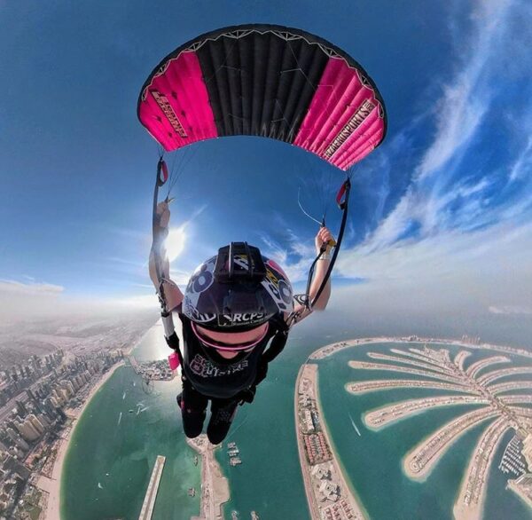 Olga flying Icarus Petra above The Palm, Skydive Dubai