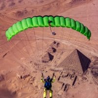 NZ Aerosports Icarus Crossfire 3 canopy flying above the pyramids