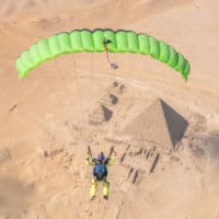NZ Aerosports Icarus Crossfire 3 canopy flying above the pyramids