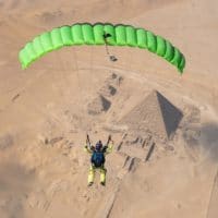NZ Aerosports Icarus Crossfire 3 canopy flying above the pyramids