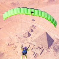 NZ Aerosports Icarus Crossfire 3 canopy flying above the pyramids