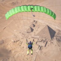 NZ Aerosports Icarus Crossfire 3 canopy flying above the pyramids