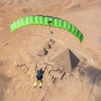 NZ Aerosports Icarus Crossfire 3 canopy flying above the pyramids
