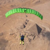NZ Aerosports Icarus Crossfire 3 canopy flying above the pyramids