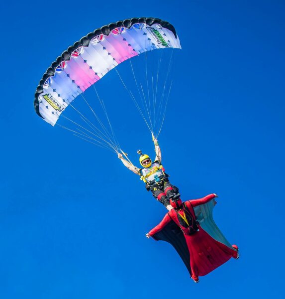 icarus petra robin harris foot dock on wingsuit view from below canopy photo credit jeff donohue