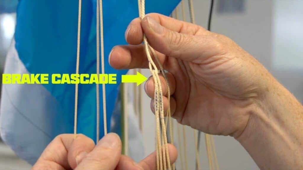 close up image of canopy lines showing brake cascade location