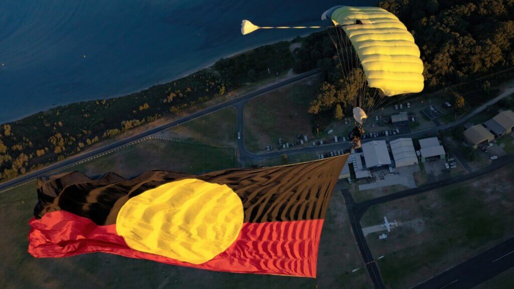 tandem flying with flag