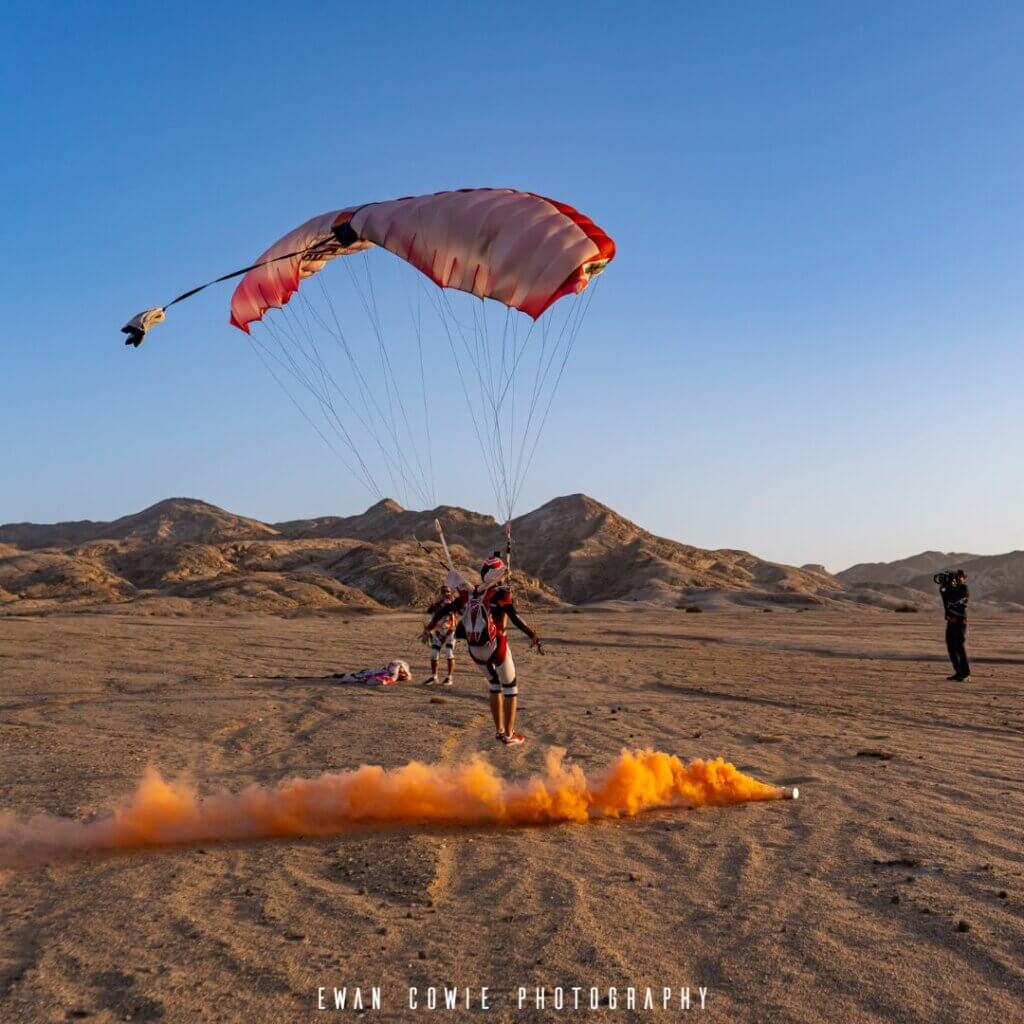 jfx 2 landing in desert next to smoke canister